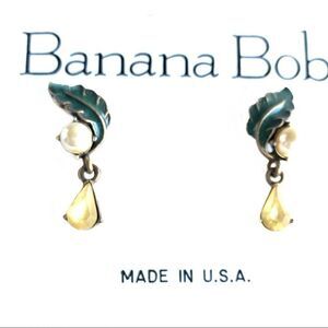 Banana Bob leaf pearl yellow drop earrings